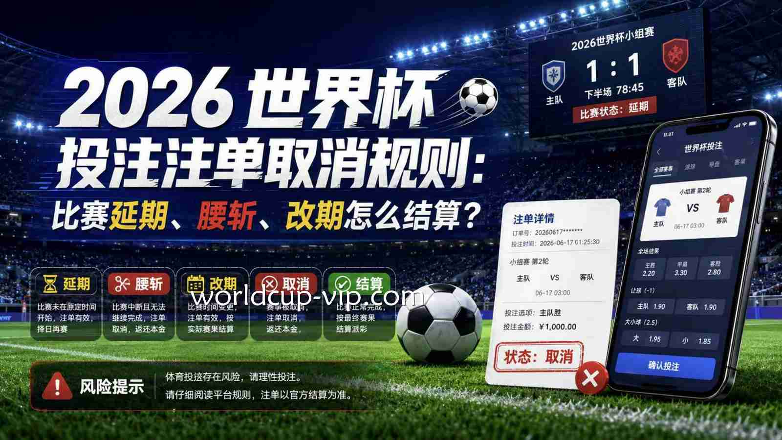 2026世界杯投注注单取消规则：比赛延期、腰斩、改期怎么结算？｜世界杯投注